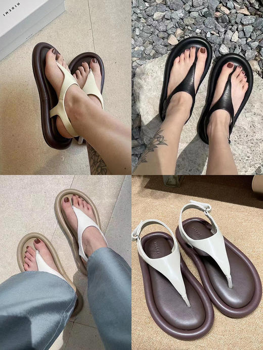 HIDEMI 云朵厚底人字极简凉鞋 黑色/棕白拼色/白米拼色 商品图2