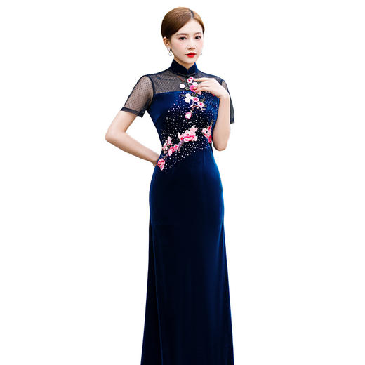 走秀旗袍新款年轻款中国风改良版复古气质演出服优雅亮钻YD150 商品图4