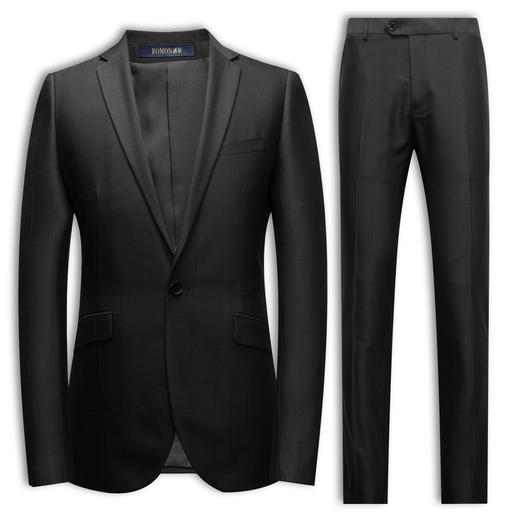 6S19916【上衣+裤子】罗蒙春秋西服套装男士商务通勤新郎结婚礼服格纹西装两件套 商品图6