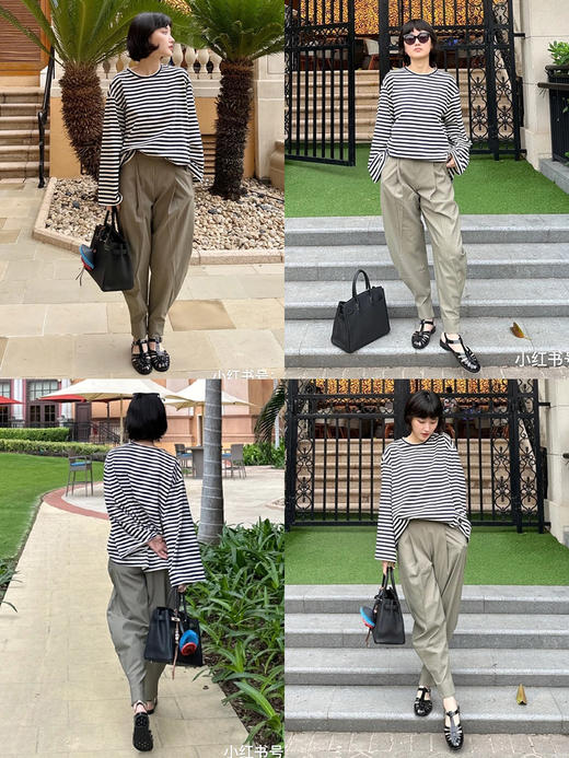 HIDEMI基础经典款有机棉宽松T恤 条纹/黑色/白色 商品图4