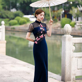 走秀旗袍新款年轻款中国风改良版复古气质演出服优雅亮钻YD150