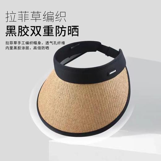 【竹编黑胶防晒帽】升级版可卷草编空顶帽子 夏季防紫外线骑车防晒遮阳帽 商品图0