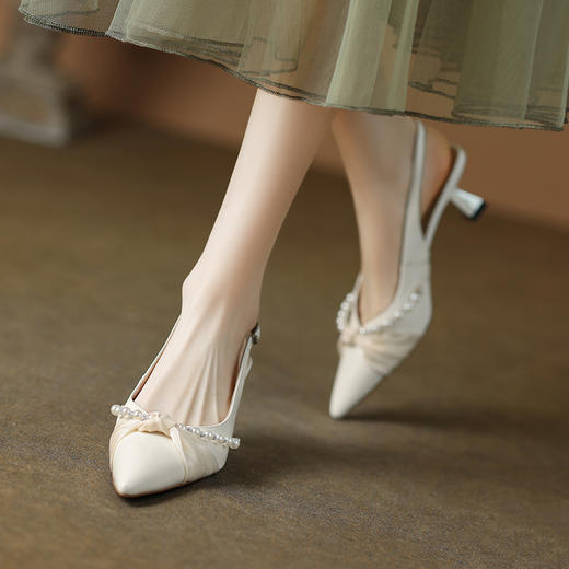 甜美温柔，尖头真皮珍珠高跟凉鞋XDD-6007F 商品图5