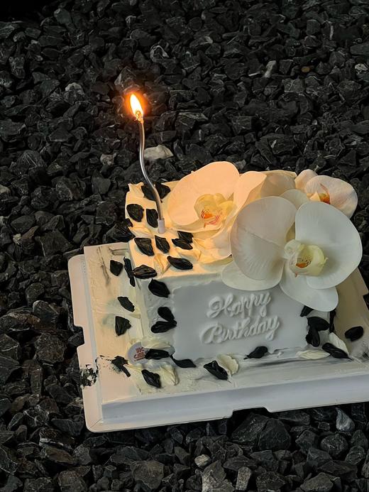 黑白裱花蝴蝶兰蛋糕（仿真花） 商品图0