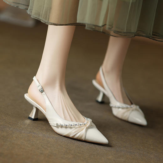 甜美温柔，尖头真皮珍珠高跟凉鞋XDD-6007F 商品图7
