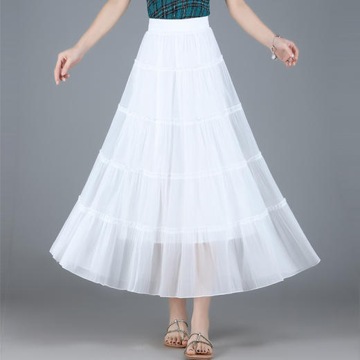 气质休闲，夏款长款简约拼接网纱时尚大摆裙松紧腰半身裙MYX-6673 商品图0