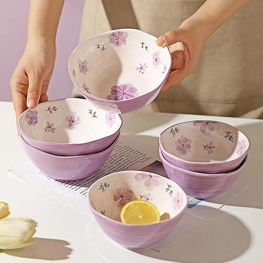 摩登主妇紫兰花日式碗碟陶瓷餐具套装家用新款米饭碗盘子汤碗面碗 商品图2