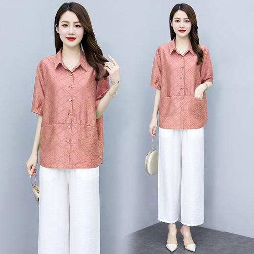 气质时尚，纯色复古文艺风纯色短九分裤套装外穿宽松两件套HR-WQ230539 商品图2