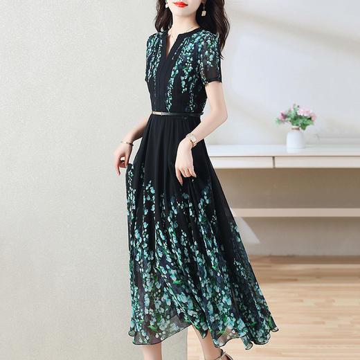 收腰显瘦，减龄长裙夏季复古优雅时尚印花碎花连衣裙HR-WS27389 商品图0