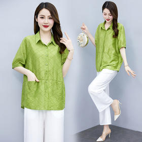 气质时尚，纯色复古文艺风纯色短九分裤套装外穿宽松两件套HR-WQ230539