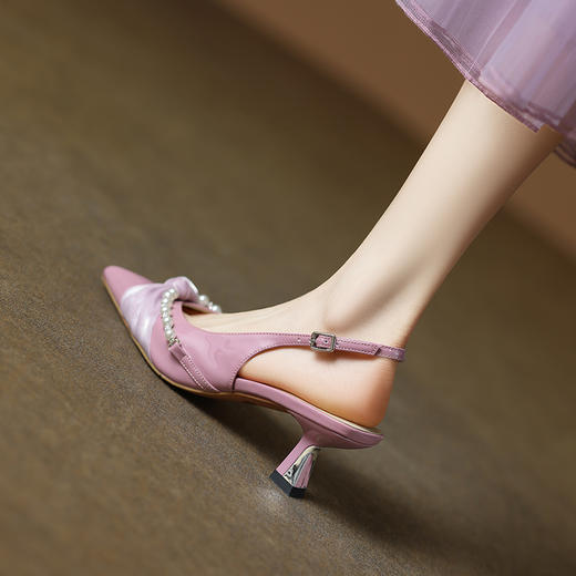 甜美温柔，尖头真皮珍珠高跟凉鞋XDD-6007F 商品图13