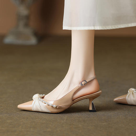 甜美温柔，尖头真皮珍珠高跟凉鞋XDD-6007F 商品图2