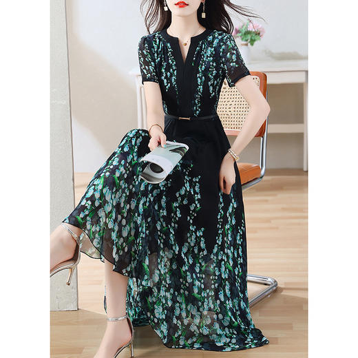 收腰显瘦，减龄长裙夏季复古优雅时尚印花碎花连衣裙HR-WS27389 商品图3