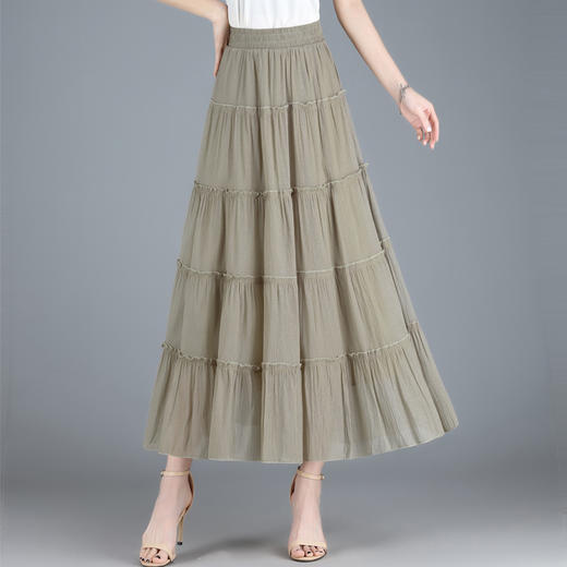 气质休闲，夏款长款简约拼接网纱时尚大摆裙松紧腰半身裙MYX-6673 商品图2
