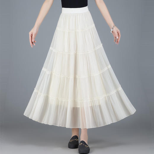 气质休闲，夏款长款简约拼接网纱时尚大摆裙松紧腰半身裙MYX-6673 商品图1