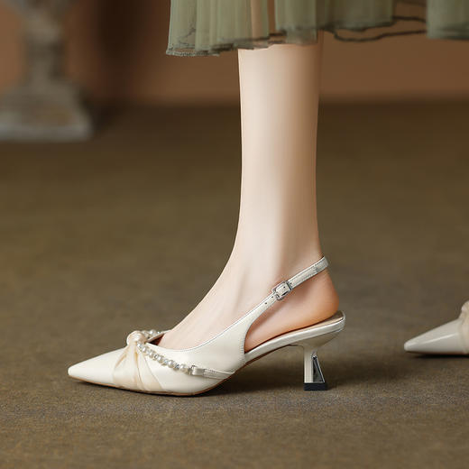 甜美温柔，尖头真皮珍珠高跟凉鞋XDD-6007F 商品图6