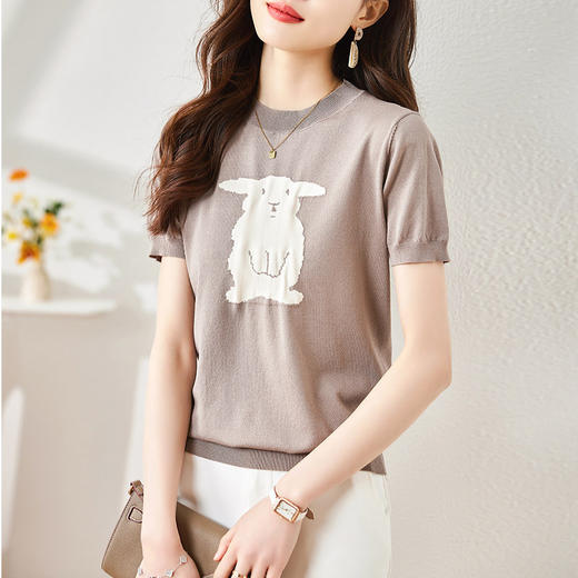 洋气减龄，显瘦短款小个子百搭漂亮小衫冰丝针织上衣CC-AB86055 商品图6