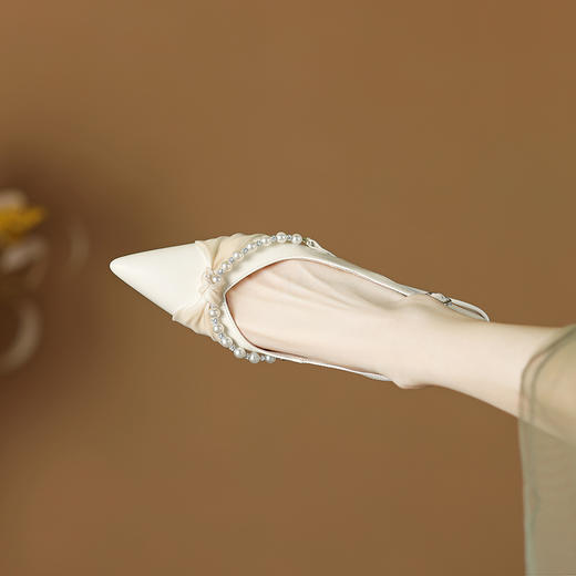 甜美温柔，尖头真皮珍珠高跟凉鞋XDD-6007F 商品图8