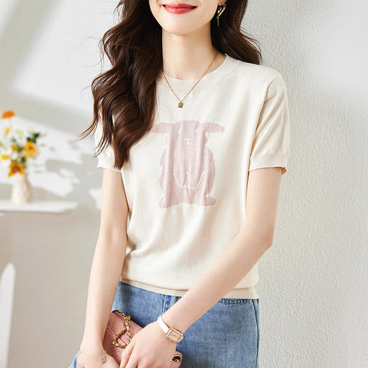 洋气减龄，显瘦短款小个子百搭漂亮小衫冰丝针织上衣CC-AB86055 商品图5