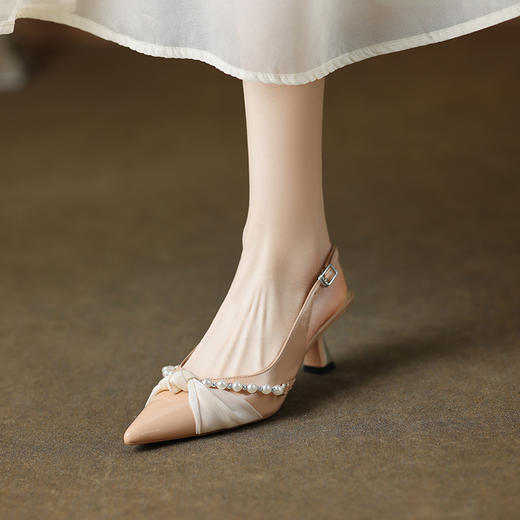 甜美温柔，尖头真皮珍珠高跟凉鞋XDD-6007F 商品图1