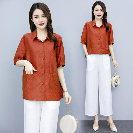 气质时尚，纯色复古文艺风纯色短九分裤套装外穿宽松两件套HR-WQ230539 商品图3
