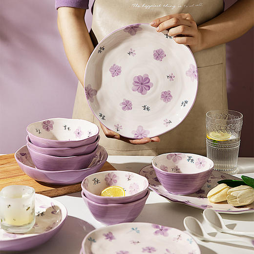 摩登主妇紫兰花日式碗碟陶瓷餐具套装家用新款米饭碗盘子汤碗面碗 商品图1