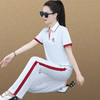 SP-103-23119X翻领休闲运动服套装女士2023年夏季新款刺绣减龄白色阔腿裤两件套 商品缩略图0