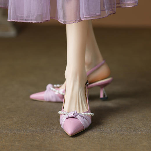 甜美温柔，尖头真皮珍珠高跟凉鞋XDD-6007F 商品图12