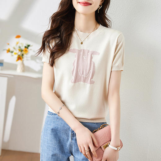 洋气减龄，显瘦短款小个子百搭漂亮小衫冰丝针织上衣CC-AB86055 商品图1