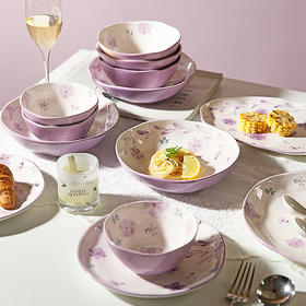 摩登主妇紫兰花日式碗碟陶瓷餐具套装家用新款米饭碗盘子汤碗面碗