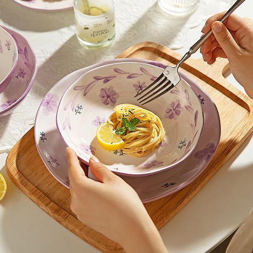 摩登主妇紫兰花日式碗碟陶瓷餐具套装家用新款米饭碗盘子汤碗面碗 商品图3