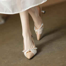 甜美温柔，尖头真皮珍珠高跟凉鞋XDD-6007F