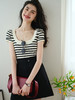 2件立减10元！新款绯雨倾城U型方领条纹冰丝衫 修身短款针织t恤(衣长37cm) 商品缩略图4