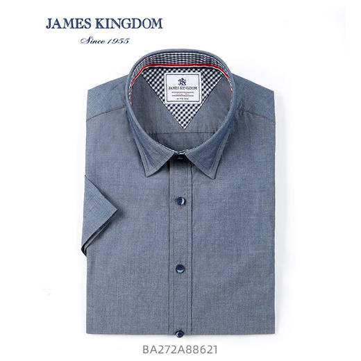 【 1件99/2件180/3件258】占姆士男士100%纯棉牛津纺时尚修身短袖衬衣 商品图6