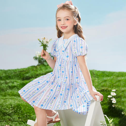 【110-160】女童夏款翻领学院风连衣裙马骑顿旗下LAVI纯棉 商品图3