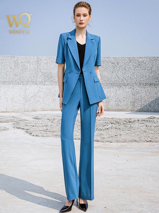 夏季新款蓝色西装微喇裤套装女气质时尚主持人职业装西服 商品图4