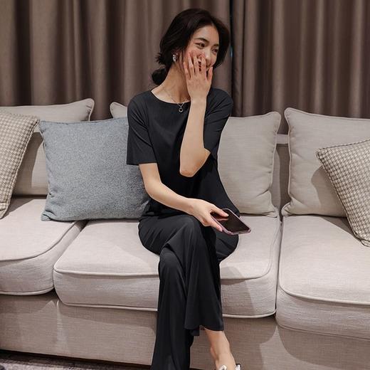 【简洁大方冰丝套装】小港姐软软套装夏季薄款纯色家居服两件套短袖松紧腰长裤懒人睡衣 商品图5