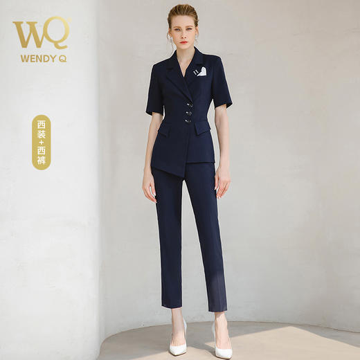 藏青色西装套装女职业装套裤夏季时尚气质修身西服工作服两件套 商品图0
