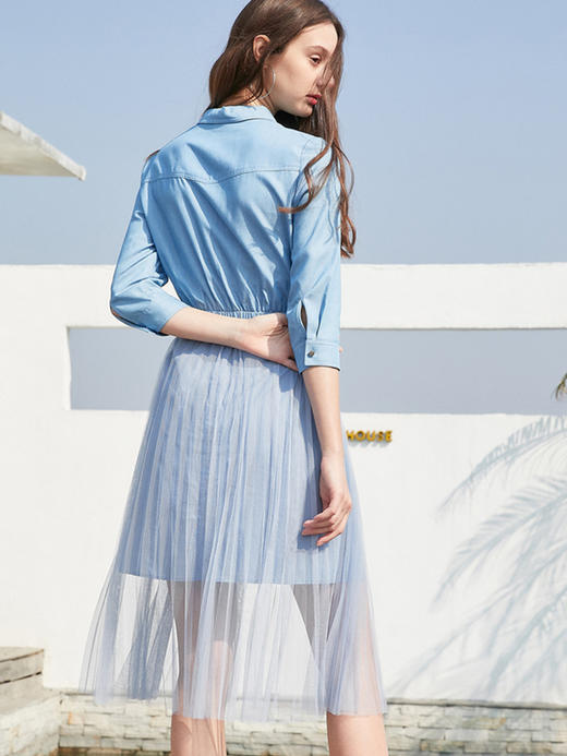 OLrain法式高级穿搭衬衫连衣裙女夏季2022年收腰气质假两件裙 商品图1