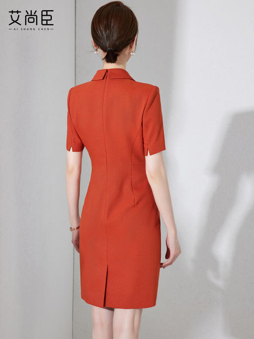 橘红色短袖连衣裙女夏季2023新款职业工作服气质女神范高级感裙子 商品图4