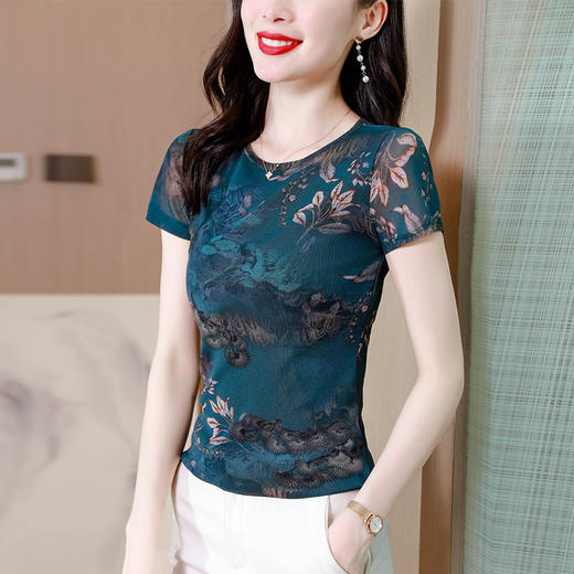 网纱肤双层打底衫，短袖百搭t恤上衣KQL-520N616 商品图2