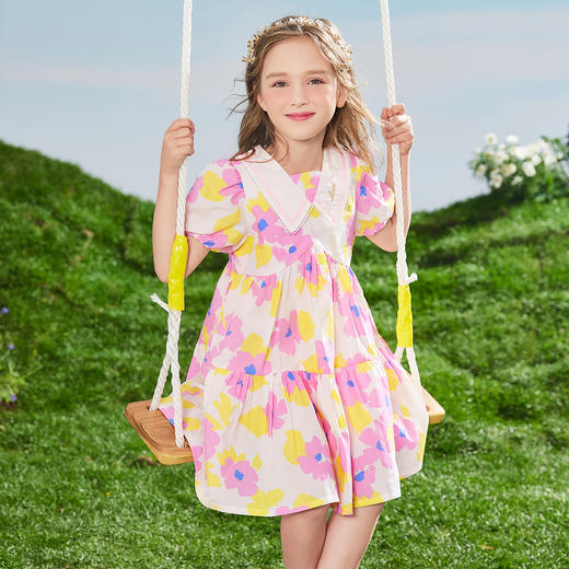 【110-160】女童夏款翻领学院风连衣裙马骑顿旗下LAVI纯棉 商品图0