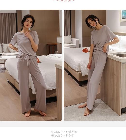 【简洁大方冰丝套装】小港姐软软套装夏季薄款纯色家居服两件套短袖松紧腰长裤懒人睡衣 商品图6