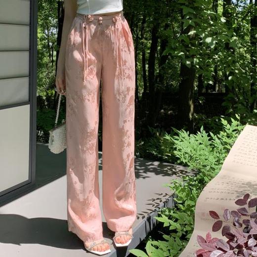 BeQueenStory【国风凉凉裤】新中式提花盘扣阔腿休闲裤2023夏新款 商品图2