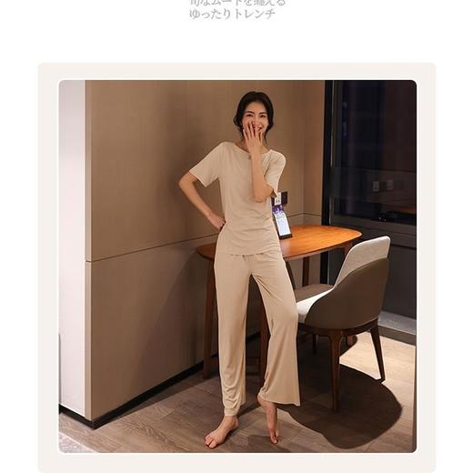 【简洁大方冰丝套装】小港姐软软套装夏季薄款纯色家居服两件套短袖松紧腰长裤懒人睡衣 商品图8