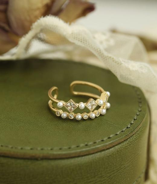 Oflye潮流饰品 双层轻奢开口戒指仿珍珠女网红食指戒新款饰品 商品图2