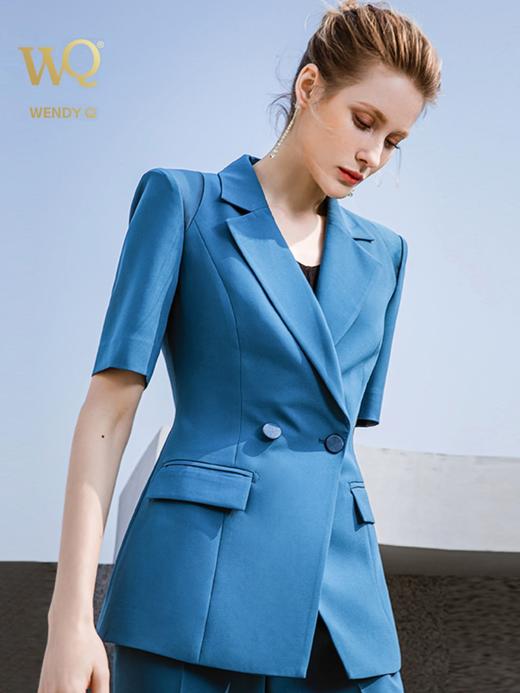 夏季新款蓝色西装微喇裤套装女气质时尚主持人职业装西服 商品图1