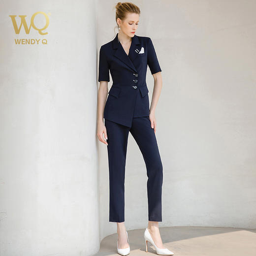 藏青色西装套装女职业装套裤夏季时尚气质修身西服工作服两件套 商品图2