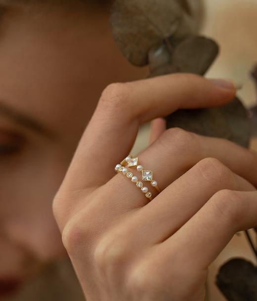 Oflye潮流饰品 双层轻奢开口戒指仿珍珠女网红食指戒新款饰品 商品图0