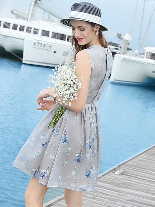 OLrain法式高级穿搭碎花网纱连衣裙女夏季镂空A字蓬蓬裙 商品图2